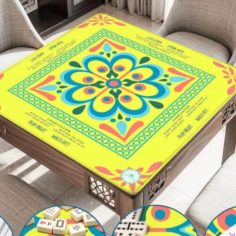 Mahjong Mat - Citron Mosaic | 31.5"Square 3mm Smooth Table mat Ships Rolled image 5