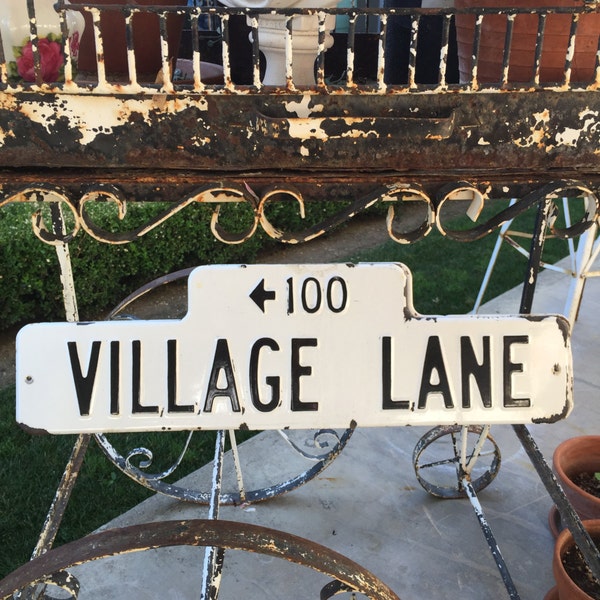 VINTAGE ~ 'Village Lane' ~ Metal, Retired 'Humpback' Strreet  Sign