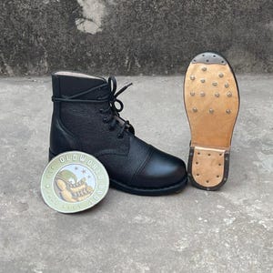 Handmade Black Leather Ammo Boots, Men's Military Lace-Up Combat Boots, Hobnail Iron Heel