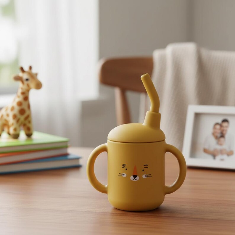 Silicone Baby Sippy Cup 120ML – Leakproof Snack & Training Cup – Free Toddler Feeding Cup – Cartoon Baby Cup Yellow