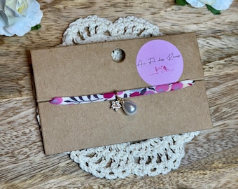 Pulsera hecha a mano con estampado Liberty, estampado floral, color dorado.