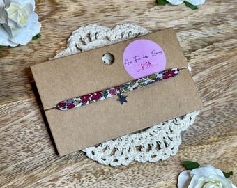 Pulsera hecha a mano con estampado Liberty, estampado floral, color plata.