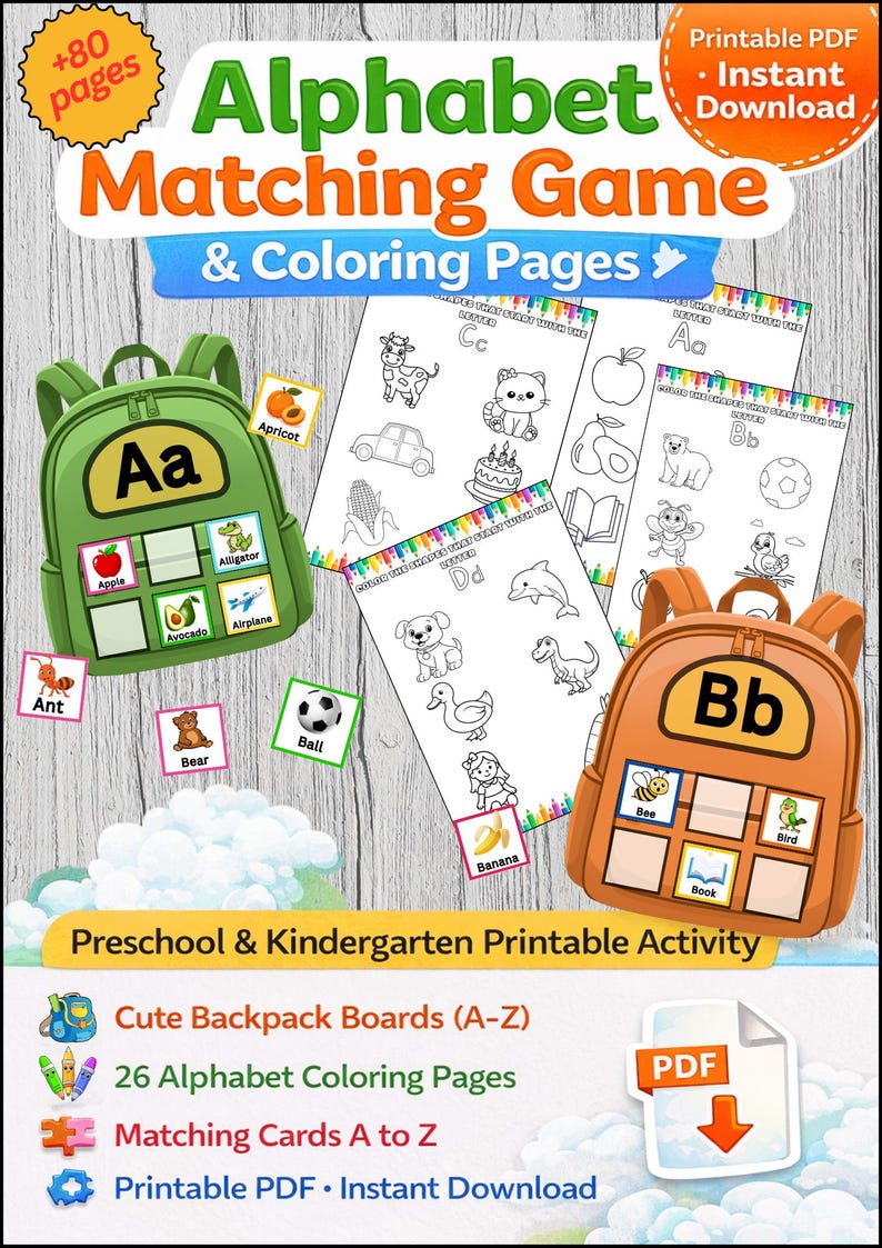 Alphabet Matching Game for Preschool | ABC Busy Book Printable ...