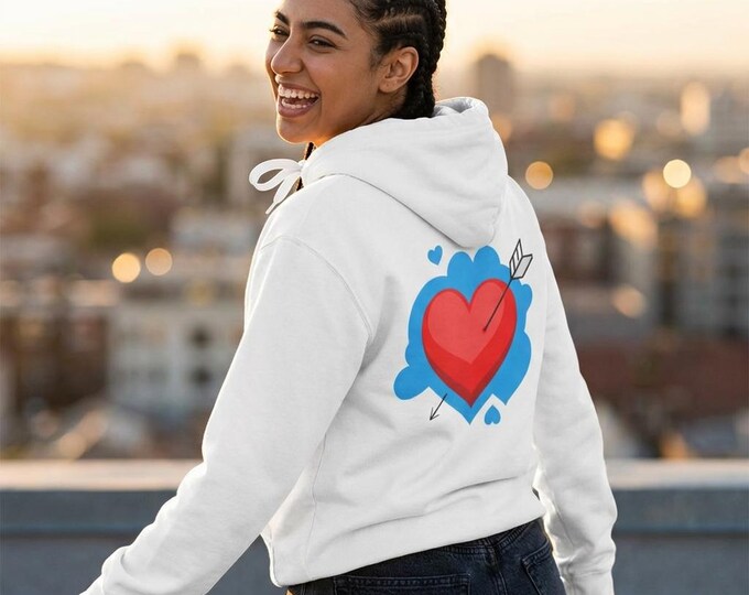 Personalized Red Heart Text Valentine Hoodie | Arrowed Heart Back