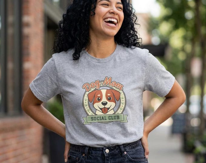 Dog Mom Social Club Tee | Vintage Dog Portrait Badge T-Shirt
