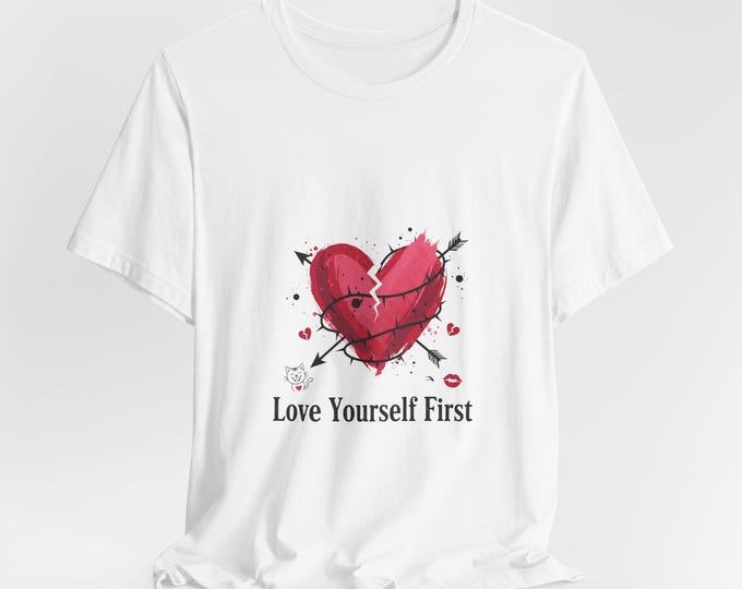 Edgy Heart Graphic Cotton Tee | Anti-Valentine Self-Care Shirt