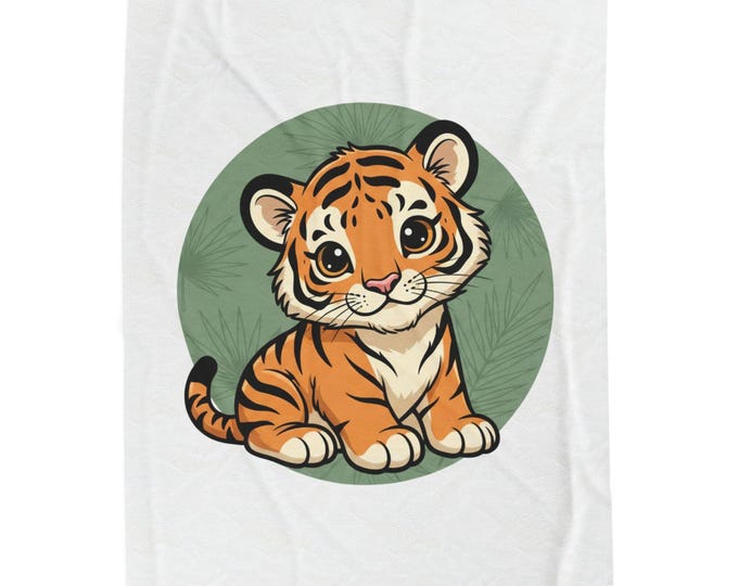 Baby Tiger Illustration Velveteen Blanket | Nursery Animal Decor