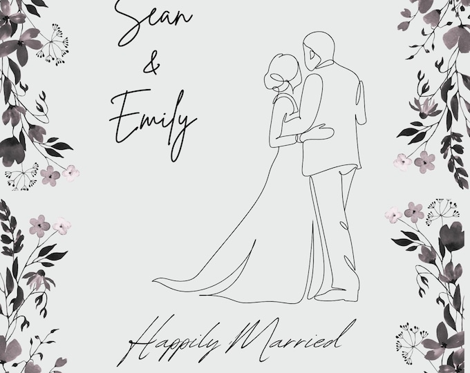 Personalized Wall Art for Married Couple, Custom Digital Download, Wedding Anniversary Gift, Minimalist Line Art, Hugging Couple, Home Decor