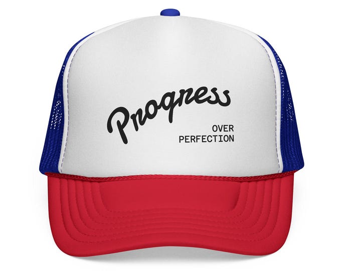 Progress Over Perfection Trucker Cap | Embroidered Script Logo