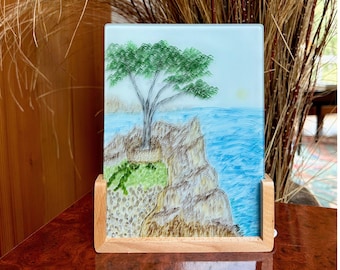 ORIGINAL Alcohol Ink Glass Art | Monterey Cypress Tree | Illuminated LED Frame, Signed