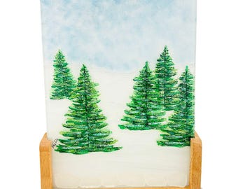 CUSTOM ORDER for KM Fir Trees original Alcohol Ink Art on 6x8 Glass
