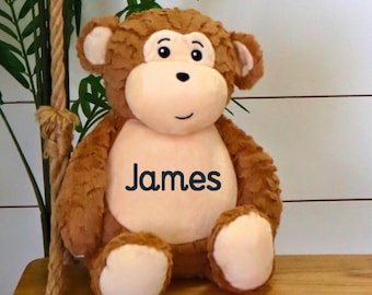 Personalized Stuffed Animal Monkey, Embroidered Personalized Stuffed Animal