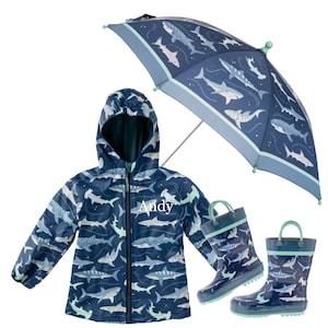 Kids Rain Jacket Toddler Rain Boot Raincoat and Boot Set by Stephen Joseph Raincoat in a Shark Pattern for Boys Can Be Personalized. Etsy