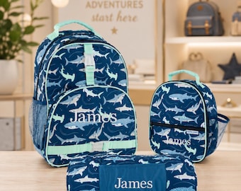 Kids Backpack and Lunch Box Set, Personalized Backpack Full Size Kids School Backpack.Boys' Backpack Set. Sharks