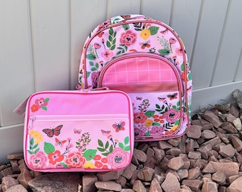 Personalized Toddler Backpack and Lunch Box set with Matching Nap Mat full set Girls Butterfly Set