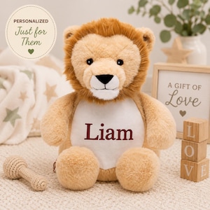 Personalized Stuffed Animal Lion, Embroidered Plush Animal