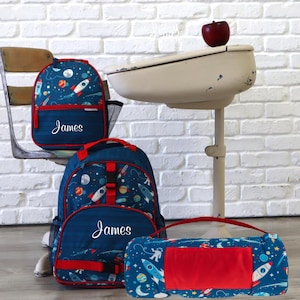 Kids Backpack and Lunch Box Set, Personalized Backpack Full Size Kids School Backpack.Boys' Backpack Set. Space pattern