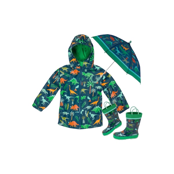 Boys Raincoat, Kids Rain Jacket, Boys Rain Jackets By Stephen Joseph Dinosaur Pattern Rain Gear Set Includes Rain Jacket,Boots and Umbrella