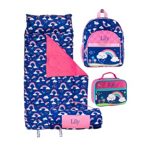 Personalized Toddler Backpack and Lunch Box set with Matching Nap Mat full set Girls Rainbow Set