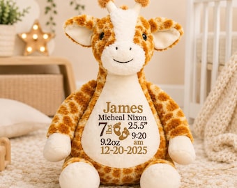 Birth Info Stuffed Animal: Personalized Newborn Gift-Giraffe