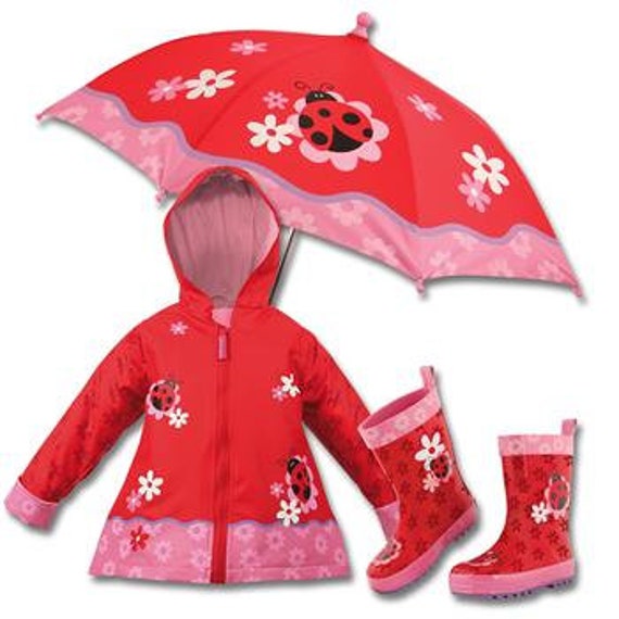 girls rain boots and jacket