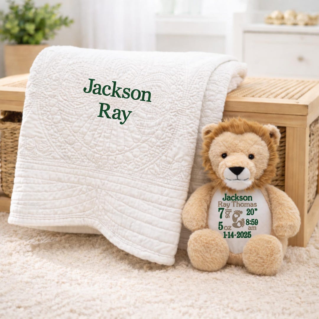 Personalized Lion Baby Gift Set, Birth Stat Stuffed Animal, Embroidered ...