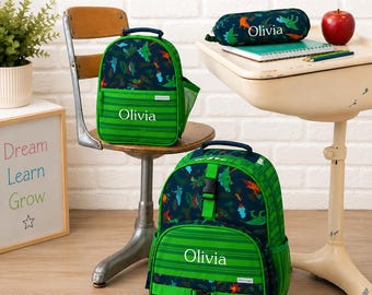 Boys' Backpack and Lunch Box Set, Personalized Backpack Full Size Kids School Backpack. Child's Backpack Set. Unsex. Dinosaures