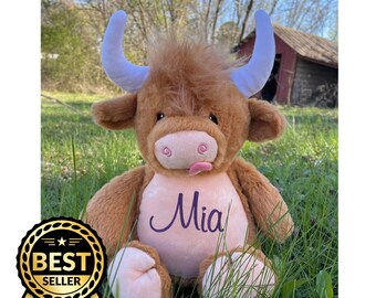 Highland Cow Plush Personalized Stuffed Animal HIGHLAND cow, Highland cow Baby shower gift, Stuffed Highland Cow