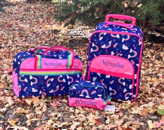 Kids Travel Bag Set, Toddler Rolling Luggage, Little Girls Personalized Duffle Bag, Kids Toiletry Bag, Personalized  FULL SET