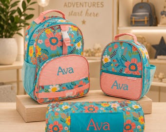 Personalized Floral School Set: Backpack, Lunch Box & Nap Mat for Girls by Stephen Joseph