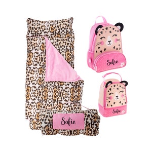 Personalized Toddler Backpack and Lunch Box set with Matching Nap Mat full set Leopard Print