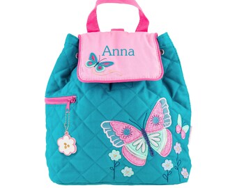 Gifts for kids that they will love: Personalized Toddler Backpack with bright colors, the Perfect backpack for girls. Quilted Butterfly Bag