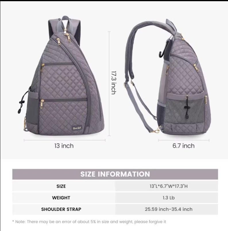K&ouml;nnte beinhalten: Graue gesteppte Schultertasche mit Rei&szlig;verschlussfach und Kordelzug. Die Tasche ist 13 Zoll breit, 6,7 Zoll tief und 17,3 Zoll hoch. Sie wiegt 1,3 Pfund und hat einen verstellbaren Schultergurt, der von 25,59 bis 35,4 Zoll lang ist.