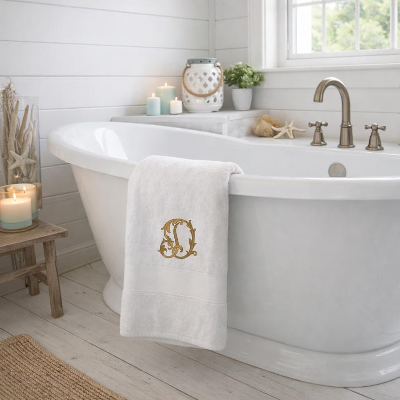 Monogrammed Bath towel embroidered