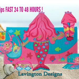 Personalized Beach Towel for Children Vacation gift for toddler or young children Mermaid design beach bag  for trip to beach