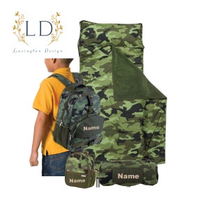 Personalized Kids Backpack and Lunch Box set with Matching Nap Mat full set Boys Camo Set