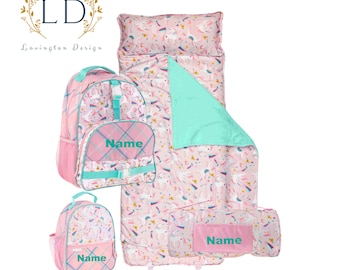 Personalized Kids Backpack and Lunch Box set with Matching Nap Mat perfect back to School Set for little Girls