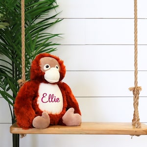 Personalized Stuffed Animal, Personalized Plush Orangutan, Custom Plush with Name, Embroidered Plush Toy, Stuffed Monkey Gift