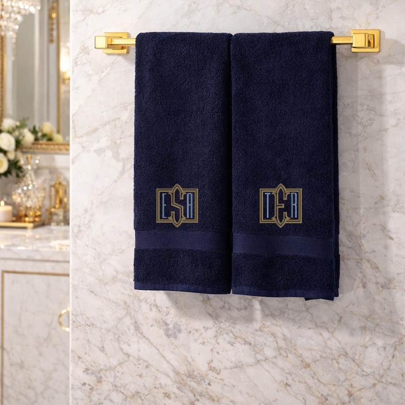 Navy Monogrammed Bath towels