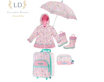 Kids Rain Jacket with Boots and matching Luggage perfect for your next vacation, Rain or Shine your Kid will look GREAT