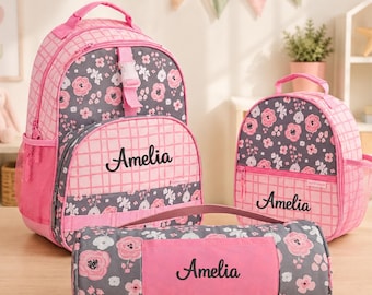 Toddler Nap Mat , Personalized kids Backpack and Insulated Lunch box all in one set for kids. Personalized Back to School Set