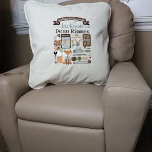Animales de anuncio de nacimiento, almohada de guardería, regalos para bebés con tema de bosque, regalos de anuncio de nacimiento, decoración de guardería de bosque, regalo de bebé de bosque