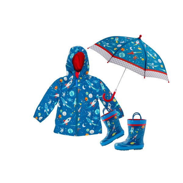 Kids Raincoat, Kids Rain Jacket, CLEARANCE Rain GEAR you get a Toddler Rain Jacket and boots and umbrella set. Gift for Boy.