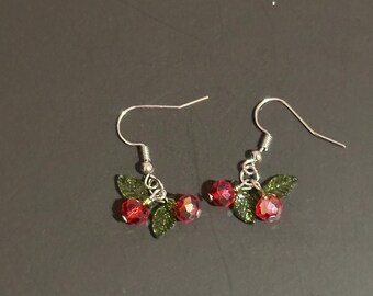 Cute handmade cherry bead earrings