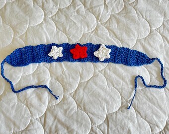 Crocheted Cotton Hairband with Stars, Red White Blue Festive Accessory