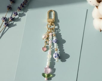 Handgemachte Perlen Taschenanhänger Schlüsselanhänger, Perle Tulip Floral Detail