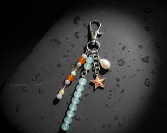 Showgirl Era Designer Inspired Beaded Bag Charm Keychain with Pearl and Star Detail