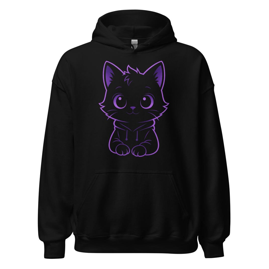 Neon Cat Graphic Hoodie – Kawaii Streetwear, Unisex Black Hoodie - Etsy