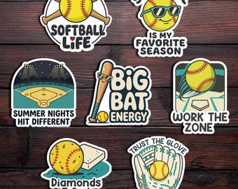 Funny Softball Stickers – Waterproof Matte Laminated Vinyl Sticker - Waterbottle & Laptop Decal