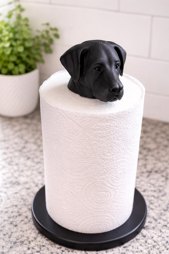 Black Dog Paper Towel Holder | 3D Printed Labrador Kitchen Decor | Modern Countertop Organizer | Minimalist Home Decor